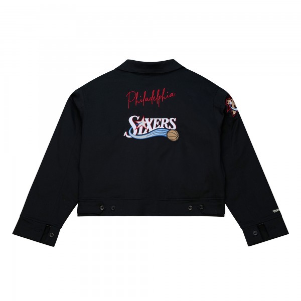 Женская Philadelphia 76ers Mitchell & Ness Black Full-Zip Mechanic Jacket
