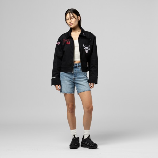 WoChicago Bulls Mitchell & Ness Black Full-Zip Mechanic Jacket