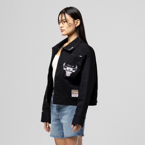 WoChicago Bulls Mitchell & Ness Black Full-Zip Mechanic Jacket