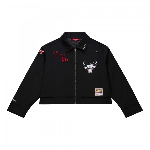 WoChicago Bulls Mitchell & Ness Black Full-Zip Mechanic Jacket
