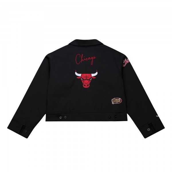 WoChicago Bulls Mitchell & Ness Black Full-Zip Mechanic Jacket