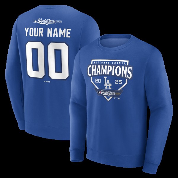Los Angeles Dodgers Royal 2025 National League Champions Custom Name & Number Sweatshirt