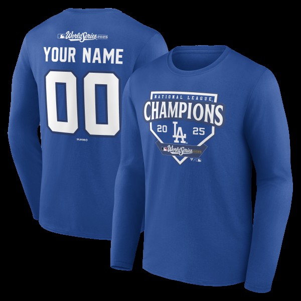 Los Angeles Dodgers Royal 2025 National League Champions Custom Name & Number Long Sleeve T-Shirt