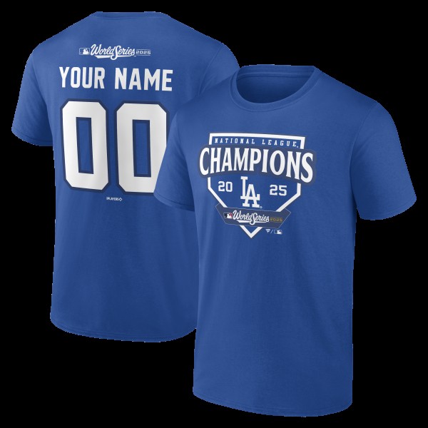 Los Angeles Dodgers Royal 2025 National League Champions Custom Name & Number T-Shirt