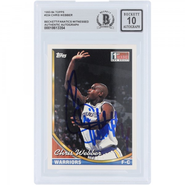 Chris Webber Golden State Warriors Autographed 1993-94 Topps #224 Beckett Fanatics Witnessed Authenticated 10 Rookie Card