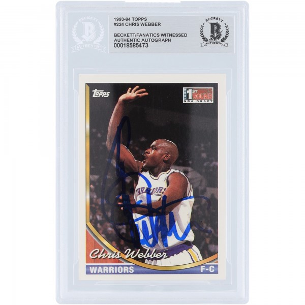 Chris Webber Golden State Warriors Autographed 1993-94 Topps #224 Beckett Fanatics Witnessed Authenticated Rookie Card