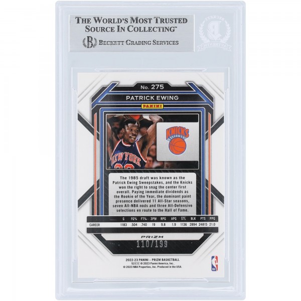 Patrick Ewing New York Knicks Autographed 2022-23 Panini Prizm Blue Prizm #275 #/199 Beckett Fanatics Witnessed Authenticated Card