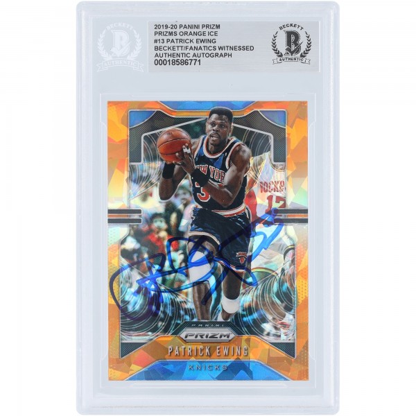 Patrick Ewing New York Knicks Autographed 2019-20 Panini Prizm Orange Ice Prizm #13 Beckett Fanatics Witnessed Authenticated Card