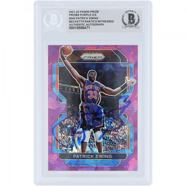 Patrick Ewing New York Knicks Autographed 2021-22 Panini Prizm Purple Ice Prizm #245 #/149 Beckett Fanatics Witnessed Authenticated Card