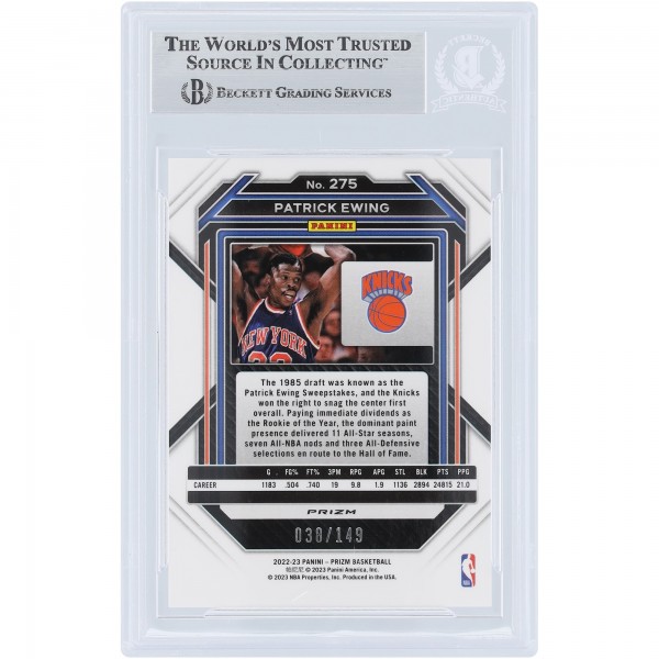 Patrick Ewing New York Knicks Autographed 2022-23 Panini Prizm Purple Ice Prizm #275 #/149 Beckett Fanatics Witnessed Authenticated Card