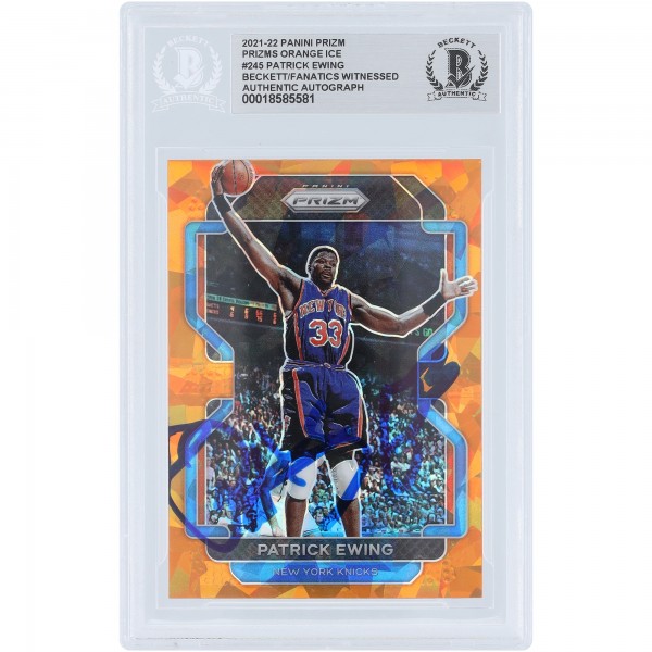 Patrick Ewing New York Knicks Autographed 2021-22 Panini Prizm Orange Ice Prizm #245 Beckett Fanatics Witnessed Authenticated Card