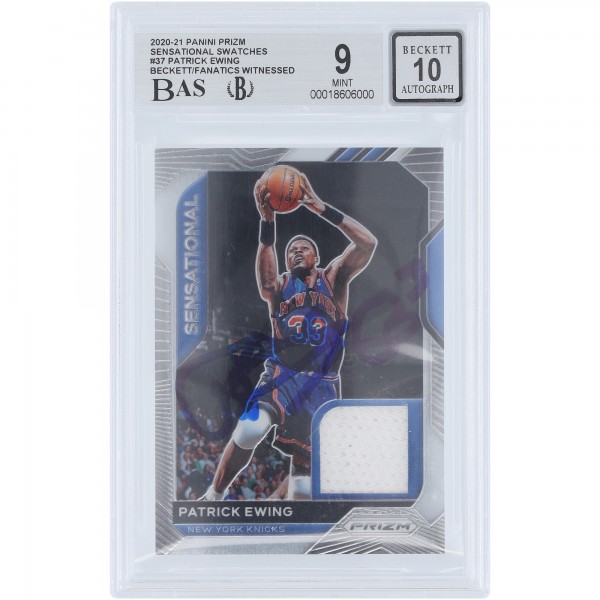 Patrick Ewing New York Knicks Autographed 2020-21 Panini Prizm Sensational Swatches Jersey Relic #SSW-PEW Beckett Fanatics Witnessed Authenticated 9/10 Card
