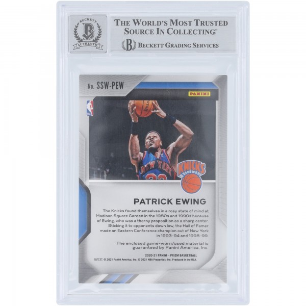 Patrick Ewing New York Knicks Autographed 2020-21 Panini Prizm Sensational Swatches Jersey Relic #SSW-PEW Beckett Fanatics Witnessed Authenticated 9/10 Card