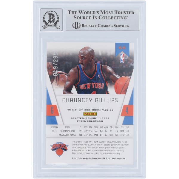 Chauncey Billups New York Knicks Autographed 2010-11 Panini Totally Certified Totally Blue #66 #/299 Beckett Fanatics Witnessed Authenticated 9/10 Card