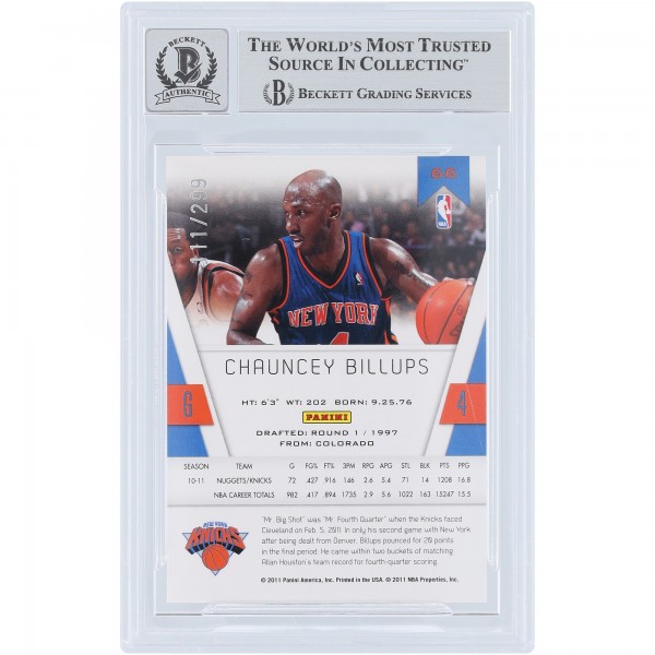 Chauncey Billups New York Knicks Autographed 2010-11 Panini Totally Certified Totally Blue #66 #/299 Beckett Fanatics Witnessed Authenticated 10 Card