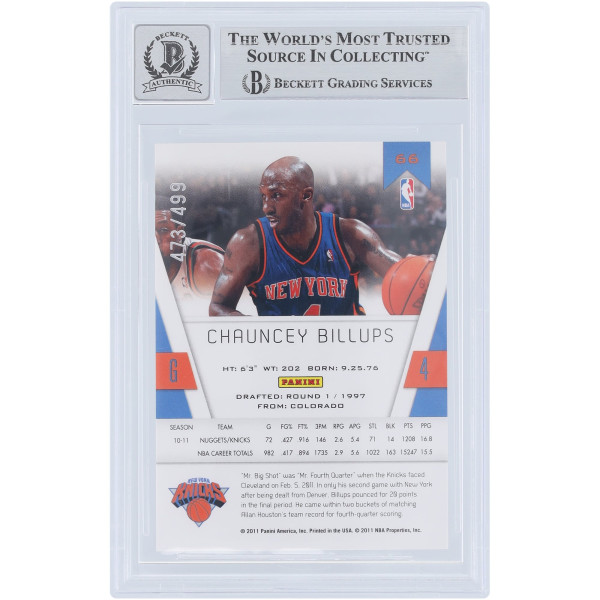 Карточка Chauncey Billups New York Knicks Autographed 2010-11 Panini Totally Certified Totally Red #66 #/499 Beckett Fanatics Witnessed Authenticated 9/10