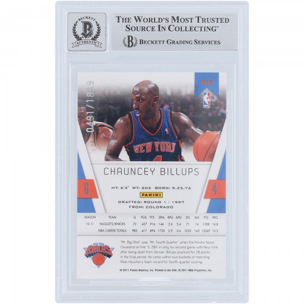 Chauncey Billups New York Knicks Autographed 2010-11 Panini Totally Certified #66 #/1849 Beckett Fanatics Witnessed Authenticated 9/10 Card