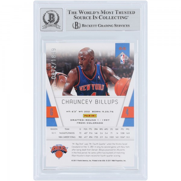 Chauncey Billups New York Knicks Autographed 2010-11 Panini Totally Certified #66 #/1849 Beckett Fanatics Witnessed Authenticated 10 Card