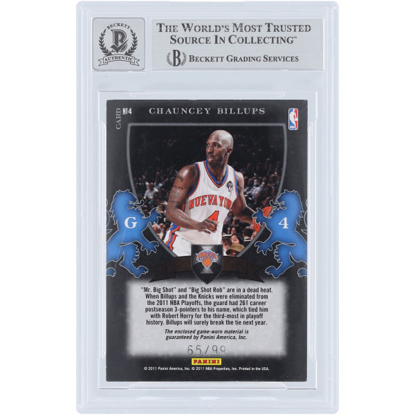 Карточка Chauncey Billups New York Knicks Autographed 2010-11 Panini Elite Black Box Crusade Materials Jersey Relic #4 #/99 Beckett Fanatics Witnessed Authenticated 10