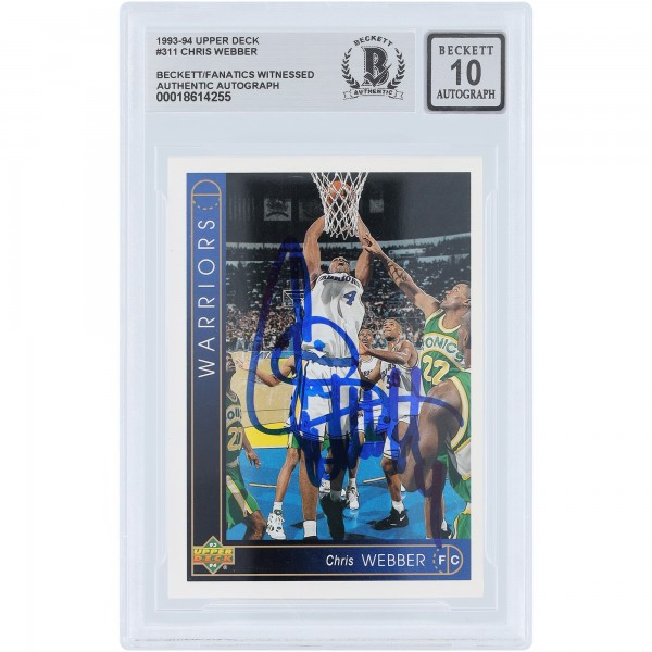 Chris Webber Golden State Warriors Autographed 1993-94 Upper Deck #311 Beckett Fanatics Witnessed Authenticated 10 Rookie Card
