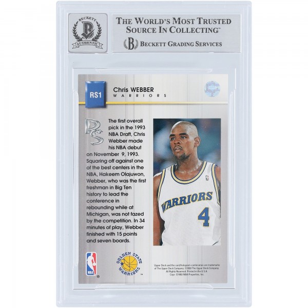 Chris Webber Golden State Warriors Autographed 1993-94 Upper Deck Rookie Standouts #RS1 Beckett Fanatics Witnessed Authenticated 10 Rookie Card