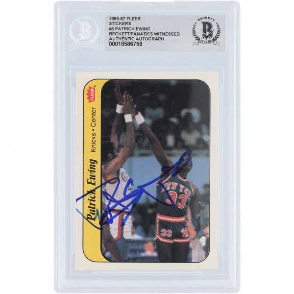 Patrick Ewing New York Knicks Autographed 1986-87 Fleer Sticker #6 Beckett Fanatics Witnessed Authenticated Rookie Card