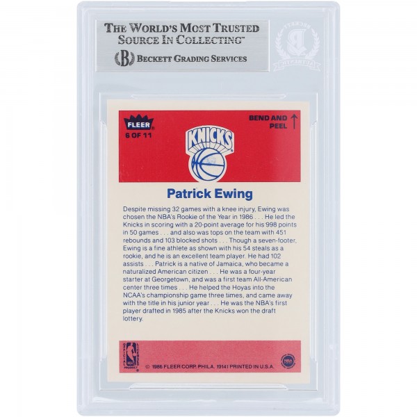 Patrick Ewing New York Knicks Autographed 1986-87 Fleer Sticker #6 Beckett Fanatics Witnessed Authenticated Rookie Card