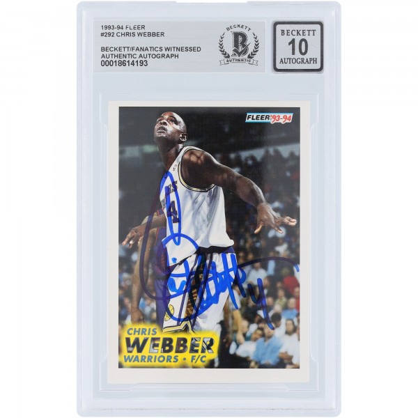 Chris Webber Golden State Warriors Autographed 1993-94 Fleer #292 Beckett Fanatics Witnessed Authenticated 10 Rookie Card