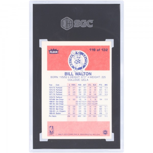 Bill Walton Boston Celtics 1986-87 Fleer #119 SGC Authenticated 6 Card