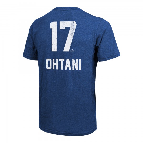 Los Angeles Dodgers Shohei Ohtani Majestic Threads Royal 2025 World Series Name & Number Tri-Blend T-Shirt