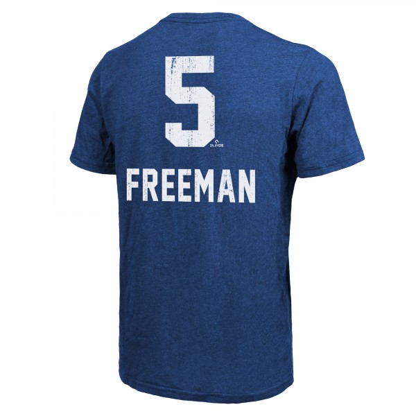 Los Angeles Dodgers Freddie Freeman Majestic Threads Royal 2025 World Series Name & Number Tri-Blend T-Shirt