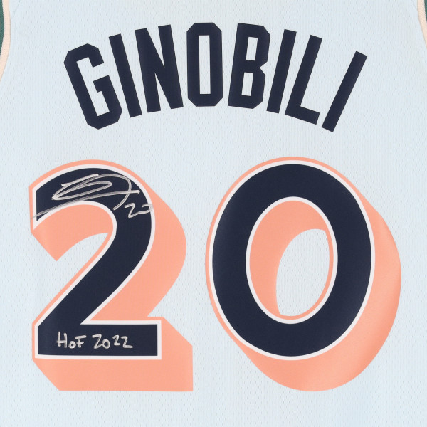 Джерси с автографом Manu Ginobili San Antonio Spurs Fanatics Authentic Light Blue Nike 2024-25 City Edition Swingman with 'HOF 2022 Inscription