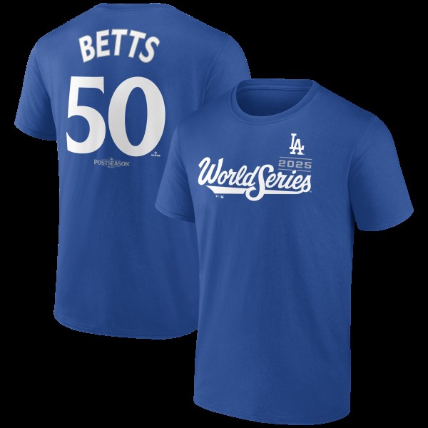 Los Angeles Dodgers Mookie Betts Royal 2025 World Series Name & Number T-Shirt