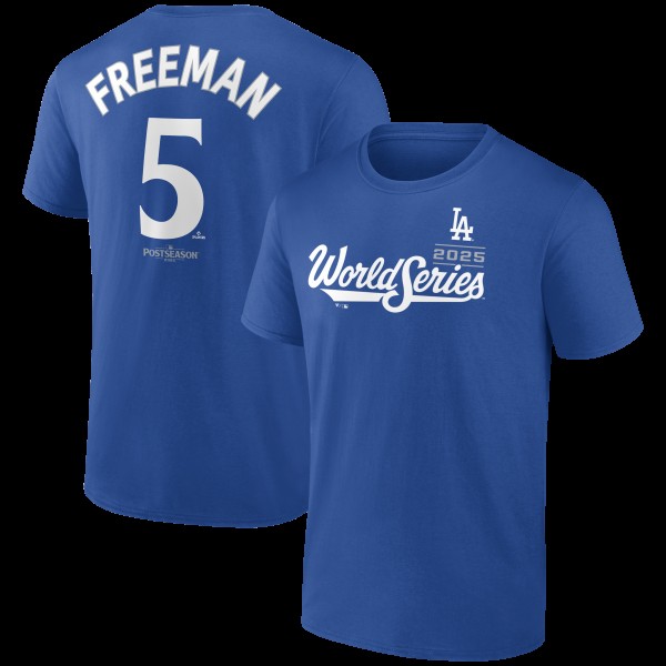 Los Angeles Dodgers Freddie Freeman Royal 2025 World Series Name & Number T-Shirt