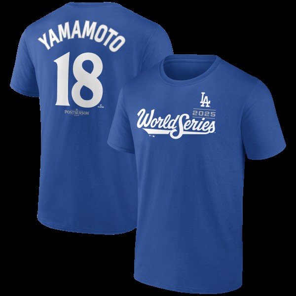 Los Angeles Dodgers Yoshinobu Yamamoto Royal 2025 World Series Name & Number T-Shirt