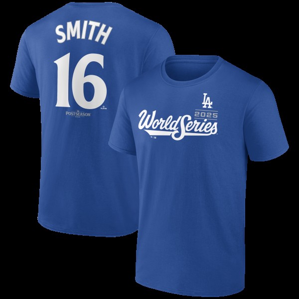 Los Angeles Dodgers Will Smith Royal 2025 World Series Name & Number T-Shirt