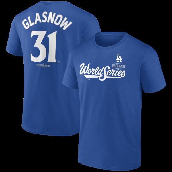 Los Angeles Dodgers Tyler Glasnow Royal 2025 World Series Name & Number T-Shirt