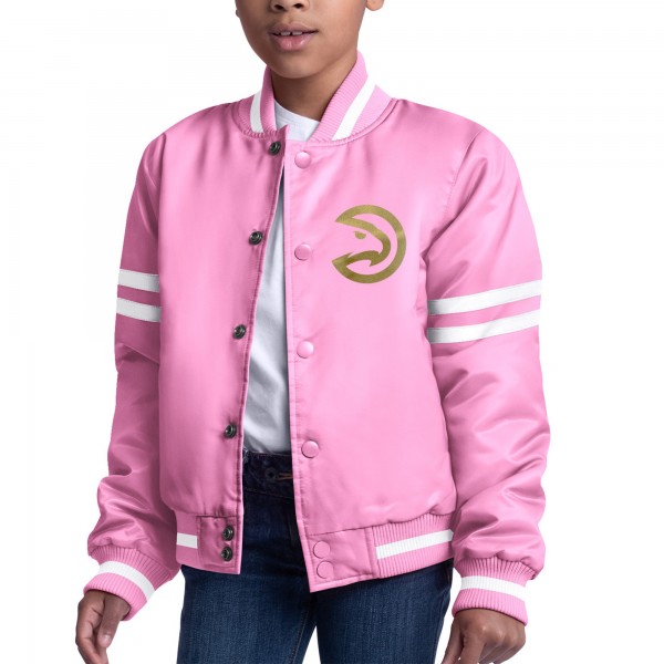Подростковая Girls Atlanta Hawks Starter Pink Fashion Script Full-Snap Varsity Jacket