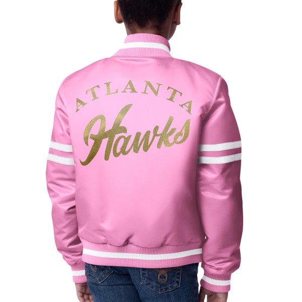 Подростковая Girls Atlanta Hawks Starter Pink Fashion Script Full-Snap Varsity Jacket
