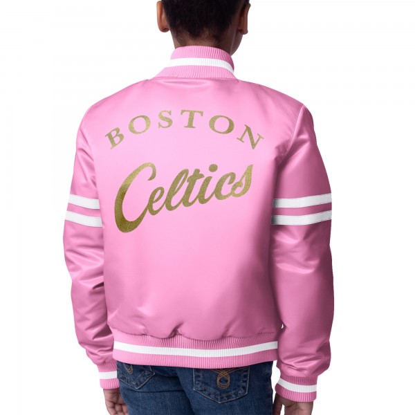 Подростковая Girls Boston Celtics Starter Pink Fashion Script Full-Snap Varsity Jacket