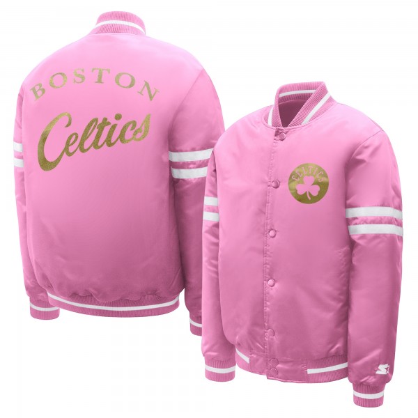 Подростковая Girls Boston Celtics Starter Pink Fashion Script Full-Snap Varsity Jacket