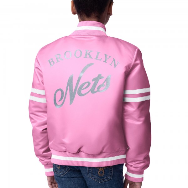 Подростковая Girls Brooklyn Nets Starter Pink Fashion Script Full-Snap Varsity Jacket