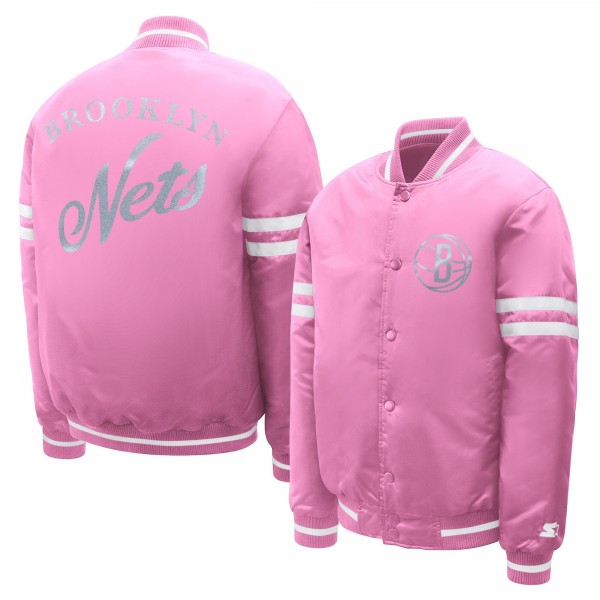 Подростковая Girls Brooklyn Nets Starter Pink Fashion Script Full-Snap Varsity Jacket