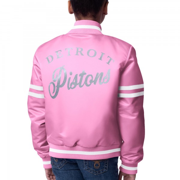 Подростковая Girls Detroit Pistons Starter Pink Fashion Script Full-Snap Varsity Jacket