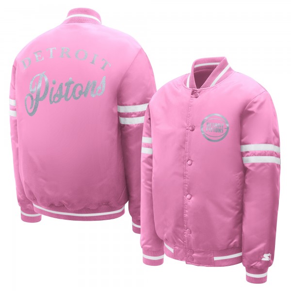 Подростковая Girls Detroit Pistons Starter Pink Fashion Script Full-Snap Varsity Jacket
