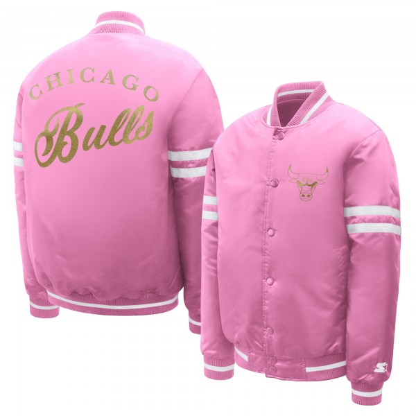 Подростковая Girls Chicago Bulls Starter Pink Fashion Script Full-Snap Varsity Jacket
