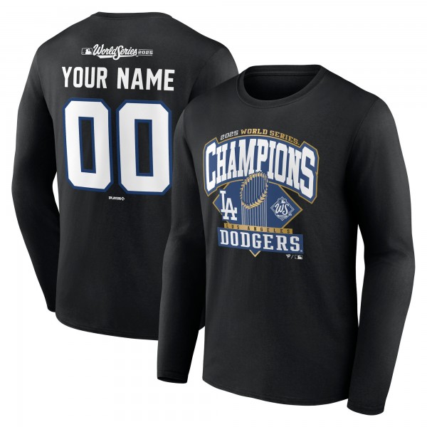 Los Angeles Dodgers Black 2025 World Series Champions Custom Name & Number Long Sleeve T-Shirt
