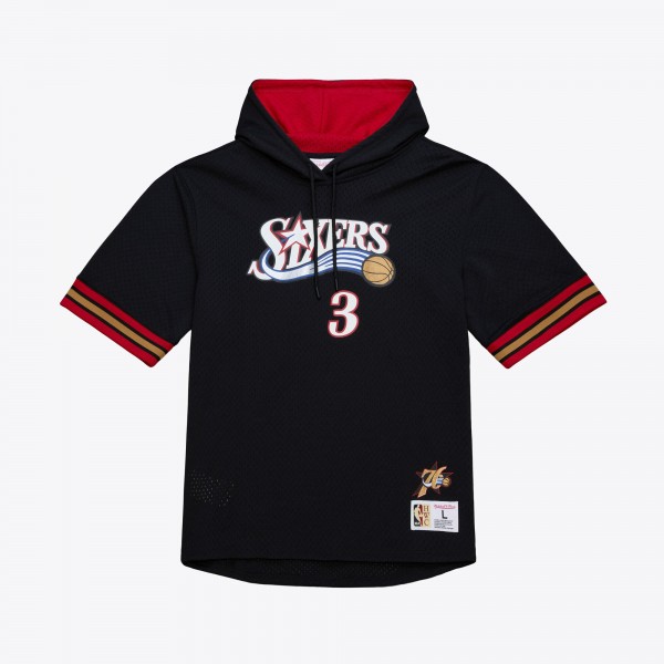 Philadelphia 76ers Allen Iverson Mitchell & Ness Black Mesh Name & Number Short Sleeve Hoodie
