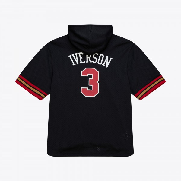 Philadelphia 76ers Allen Iverson Mitchell & Ness Black Mesh Name & Number Short Sleeve Hoodie