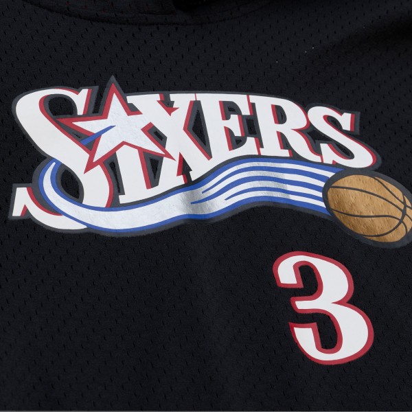 Philadelphia 76ers Allen Iverson Mitchell & Ness Black Mesh Name & Number Short Sleeve Hoodie